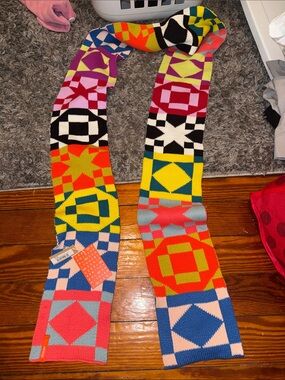 Colorblock Geometric Knit Scarf - Multicolor